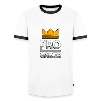 PRO GAMER (White) + King Crown - Gaming - Men's Ringer Shirt - white/black - Front - AI Model Female 172 light (172cm) & AI Model Male 178 dark (178cm)