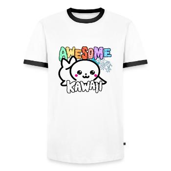 Sceau - Kawaii - T-shirt contrasté Homme - blanc/noir - Devant - AI Model Female 172 light (172cm) & AI Model Male 178 dark (178cm)