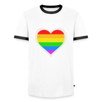 LGBT Queer Regenbogen Herz - Männer Kontrast-T-Shirt - Weiß/Schwarz - Vorne - AI Model Female 172 light (172cm) & AI Model Male 178 dark (178cm)