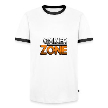 GAMER ZONE (Orange) - Gaming - Männer Kontrast-T-Shirt - Weiß/Schwarz - Vorne - AI Model Female 172 light (172cm) & AI Model Male 178 dark (178cm)