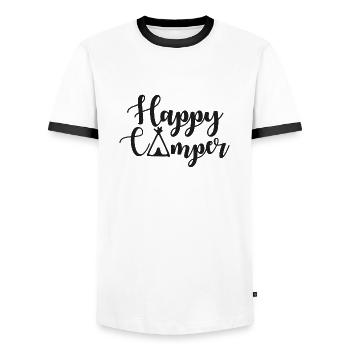 happy camper - camping life - T-shirt contrasté Homme - blanc/noir - Devant - AI Model Female 172 light (172cm) & AI Model Male 178 dark (178cm)