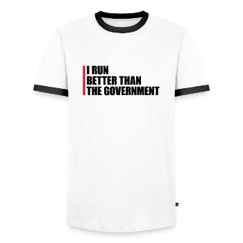 run better than government - Men's Ringer Shirt - white/black - Front - AI Model Female 172 light (172cm) & AI Model Male 178 dark (178cm)