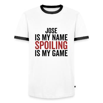Jose ist mein Name Verderben ist mein Spiel - Männer Kontrast-T-Shirt - Weiß/Schwarz - Vorne - AI Model Female 172 light (172cm) & AI Model Male 178 dark (178cm)