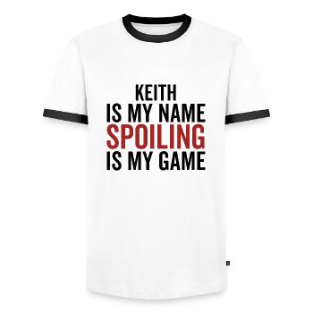 Keith est mon nom Spoiling est mon jeu - T-shirt contrasté Homme - blanc/noir - Devant - AI Model Female 172 light (172cm) & AI Model Male 178 dark (178cm)