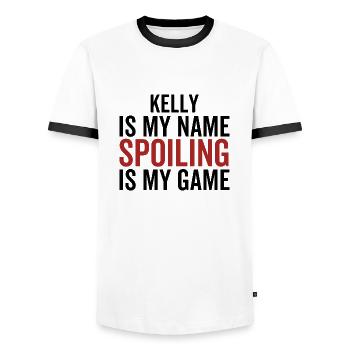 Kelly is My Name Spoiling is My Game - Men's Ringer Shirt - white/black - Front - AI Model Female 172 light (172cm) & AI Model Male 178 dark (178cm)