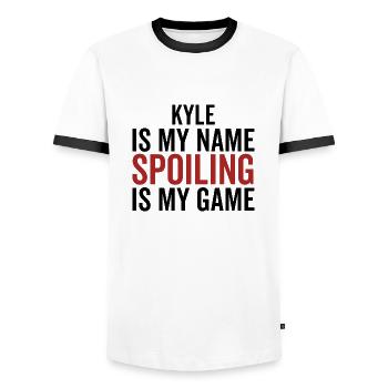 Kyle is My Name Spoiling is My Game - Men's Ringer Shirt - white/black - Front - AI Model Female 172 light (172cm) & AI Model Male 178 dark (178cm)