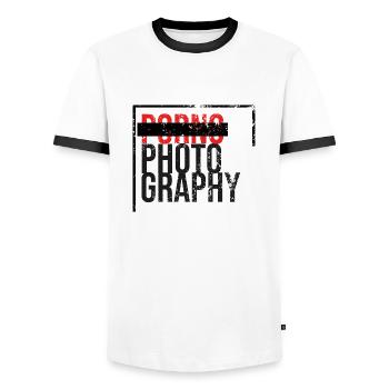 Pornography ehm Photography - No Porn - Männer Kontrast-T-Shirt - Weiß/Schwarz - Vorne - AI Model Female 172 light (172cm) & AI Model Male 178 dark (178cm)