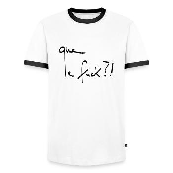 que le fuck Line Art - Minimalistisch - Männer Kontrast-T-Shirt - Weiß/Schwarz - Vorne - AI Model Female 172 light (172cm) & AI Model Male 178 dark (178cm)