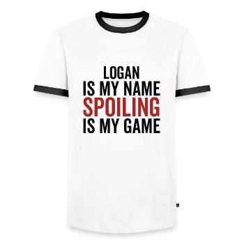 Logan est mon nom Spoiling est mon jeu - T-shirt contrasté Homme - blanc/noir - Devant - AI Model Female 172 light (172cm) & AI Model Male 178 dark (178cm)