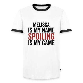 Melissa is My Name Spoiling is My Game - Men's Ringer Shirt - white/black - Front - AI Model Female 172 light (172cm) & AI Model Male 178 dark (178cm)