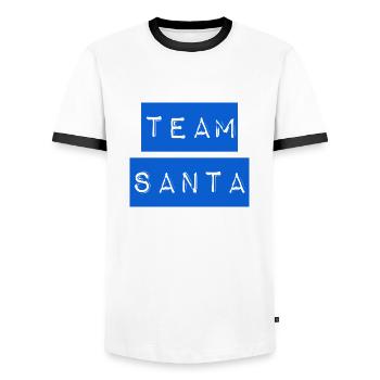TEAM SANTA +++ Merry Christmas, X-Mas, Weihnachten - Männer Kontrast-T-Shirt - Weiß/Schwarz - Vorne - AI Model Female 172 light (172cm) & AI Model Male 178 dark (178cm)