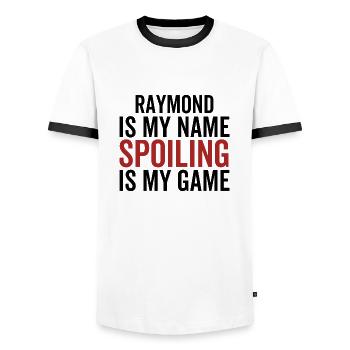 Raymond ist mein Name Verderben ist mein Spiel - Männer Kontrast-T-Shirt - Weiß/Schwarz - Vorne - AI Model Female 172 light (172cm) & AI Model Male 178 dark (178cm)