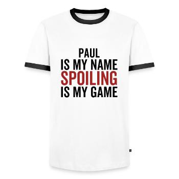 Paul est mon nom Spoiling est mon jeu - T-shirt contrasté Homme - blanc/noir - Devant - AI Model Female 172 light (172cm) & AI Model Male 178 dark (178cm)