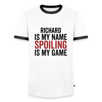 Richard est mon nom Spoiling est mon jeu - T-shirt contrasté Homme - blanc/noir - Devant - AI Model Female 172 light (172cm) & AI Model Male 178 dark (178cm)