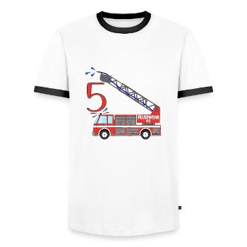 Camion de pompiers 5e anniversaire - T-shirt contrasté Homme - blanc/noir - Devant - AI Model Female 172 light (172cm) & AI Model Male 178 dark (178cm)