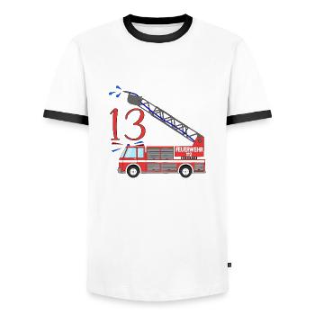 Fire engine 13th birthday - Men's Ringer Shirt - white/black - Front - AI Model Female 172 light (172cm) & AI Model Male 178 dark (178cm)