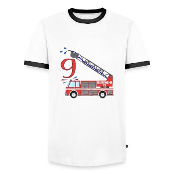 Camion de pompiers 9e anniversaire - T-shirt contrasté Homme - blanc/noir - Devant - AI Model Female 172 light (172cm) & AI Model Male 178 dark (178cm)