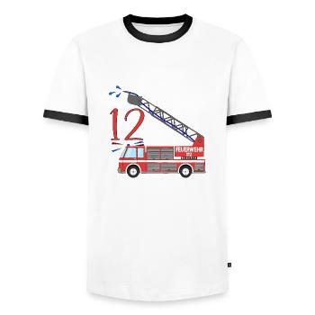 Fire engine 12th birthday - Men's Ringer Shirt - white/black - Front - AI Model Female 172 light (172cm) & AI Model Male 178 dark (178cm)