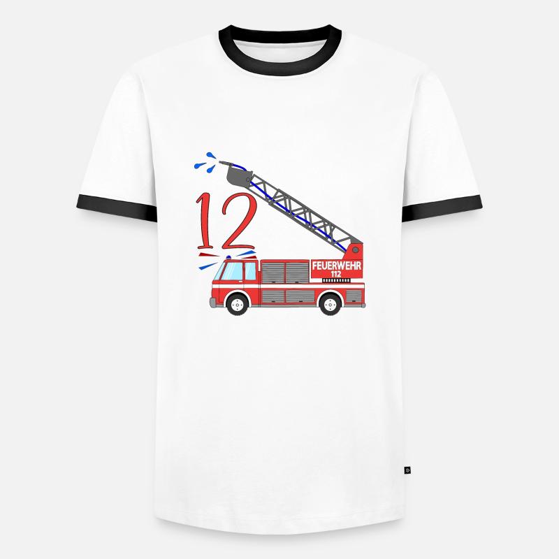 Fire engine 12th birthday - Men's Ringer Shirt - white/black
