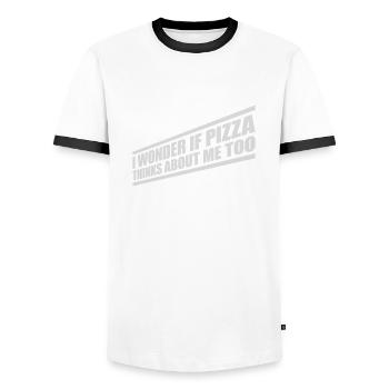 pizza thinks about me - Männer Kontrast-T-Shirt - Weiß/Schwarz - Vorne - AI Model Female 172 light (172cm) & AI Model Male 178 dark (178cm)
