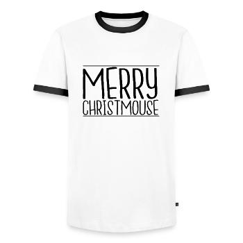 Arbre de Noël sa barbe bien sous le sapin - T-shirt contrasté Homme - blanc/noir - Devant - AI Model Female 172 light (172cm) & AI Model Male 178 dark (178cm)