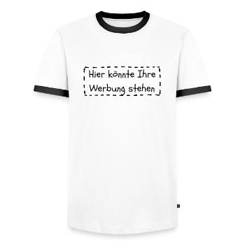 Hier könnte Ihre Werbung stehen - Männer Kontrast-T-Shirt - Weiß/Schwarz - Vorne - AI Model Female 172 light (172cm) & AI Model Male 178 dark (178cm)
