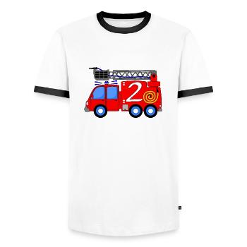 Fire engine 2 birthday children - Men's Ringer Shirt - white/black - Front - AI Model Female 172 light (172cm) & AI Model Male 178 dark (178cm)
