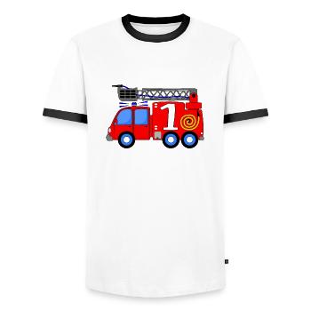 Fire engine 1st birthday children - Men's Ringer Shirt - white/black - Front - AI Model Female 172 light (172cm) & AI Model Male 178 dark (178cm)
