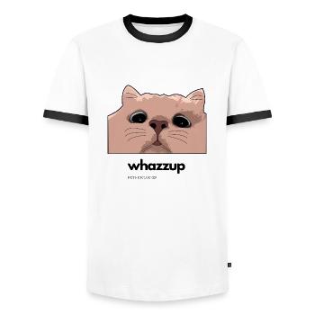 whazzup Katze - Männer Kontrast-T-Shirt - Weiß/Schwarz - Vorne - AI Model Female 172 light (172cm) & AI Model Male 178 dark (178cm)