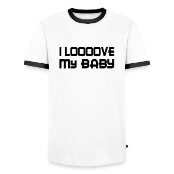 Grossesse Baby shower Babyshower Boy Girl - T-shirt contrasté Homme - blanc/noir - Devant - AI Model Female 172 light (172cm) & AI Model Male 178 dark (178cm)