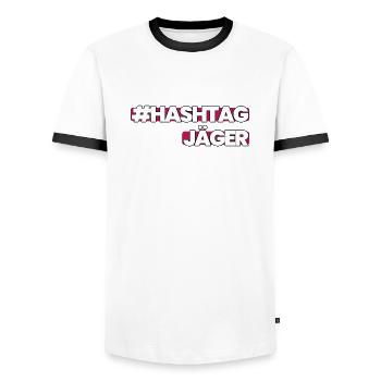 HashtagJäger pink - Männer Kontrast-T-Shirt - Weiß/Schwarz - Vorne - AI Model Female 172 light (172cm) & AI Model Male 178 dark (178cm)