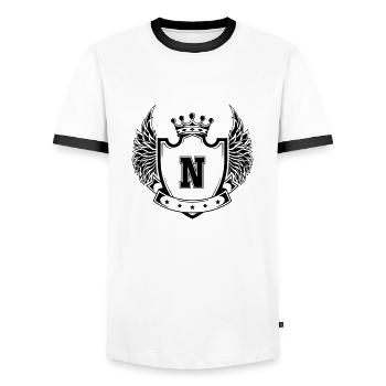 Wappen N - Männer Kontrast-T-Shirt - Weiß/Schwarz - Vorne - AI Model Female 172 light (172cm) & AI Model Male 178 dark (178cm)