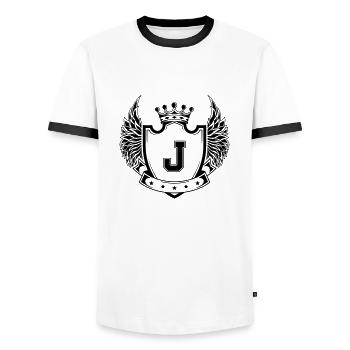 Coat of arms J - Men's Ringer Shirt - white/black - Front - AI Model Female 172 light (172cm) & AI Model Male 178 dark (178cm)
