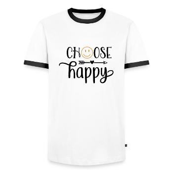 Design Choose happy - T-shirt contrasté Homme - blanc/noir - Devant - AI Model Female 172 light (172cm) & AI Model Male 178 dark (178cm)