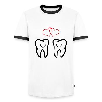 zähne verliebt - Männer Kontrast-T-Shirt - Weiß/Schwarz - Vorne - AI Model Female 172 light (172cm) & AI Model Male 178 dark (178cm)