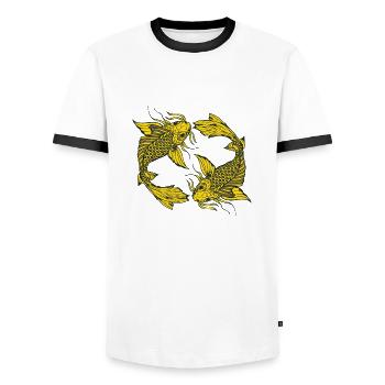 Japanese koi carp fish drawing 14034 A - Men's Ringer Shirt - white/black - Front - AI Model Female 172 light (172cm) & AI Model Male 178 dark (178cm)