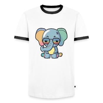 Kawaii mignon heureux éléphant coloré lunettes de soleil - T-shirt contrasté Homme - blanc/noir - Devant - AI Model Female 172 light (172cm) & AI Model Male 178 dark (178cm)