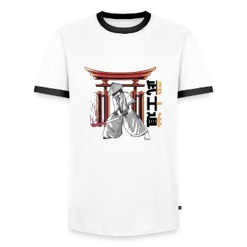JAPANISCHER SAMURAI I KRIEGER - Männer Kontrast-T-Shirt - Weiß/Schwarz - Vorne - AI Model Female 172 light (172cm) & AI Model Male 178 dark (178cm)