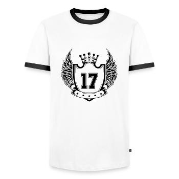 Coat of arms 17 - Men's Ringer Shirt - white/black - Front - AI Model Female 172 light (172cm) & AI Model Male 178 dark (178cm)