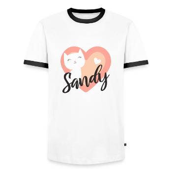 Sandy Surname First Name Kitten - Men's Ringer Shirt - white/black - Front - AI Model Female 172 light (172cm) & AI Model Male 178 dark (178cm)