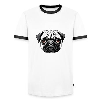 Pug Design Graphic Print Motif - Men's Ringer Shirt - white/black - Front - AI Model Female 172 light (172cm) & AI Model Male 178 dark (178cm)