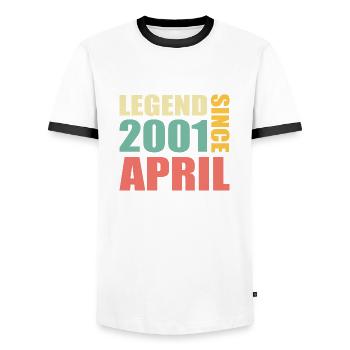 22. Geburtstag April Jahrgang 2001 Geschenkidee - Männer Kontrast-T-Shirt - Weiß/Schwarz - Vorne - AI Model Female 172 light (172cm) & AI Model Male 178 dark (178cm)