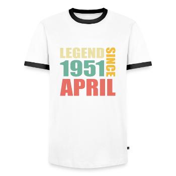 72e anniversaire Avril Né 1951 Idée cadeau - T-shirt contrasté Homme - blanc/noir - Devant - AI Model Female 172 light (172cm) & AI Model Male 178 dark (178cm)