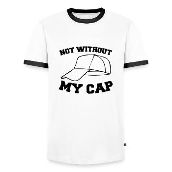not without my cap 001 - Men's Ringer Shirt - white/black - Front - AI Model Female 172 light (172cm) & AI Model Male 178 dark (178cm)