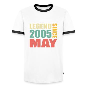 18. Geburtstag Mai Jahrgang 2005 Geschenkidee - Männer Kontrast-T-Shirt - Weiß/Schwarz - Vorne - AI Model Female 172 light (172cm) & AI Model Male 178 dark (178cm)