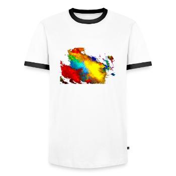 "MixedArt" Acryl Paint by Marco Eckenbrecht - Männer Kontrast-T-Shirt - Weiß/Schwarz - Vorne - AI Model Female 172 light (172cm) & AI Model Male 178 dark (178cm)