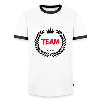 Équipe des armoiries - T-shirt contrasté Homme - blanc/noir - Devant - AI Model Female 172 light (172cm) & AI Model Male 178 dark (178cm)