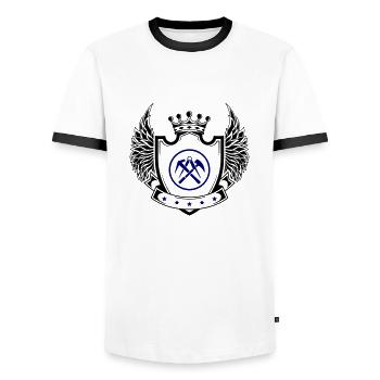 Dachdecker Wappen - Männer Kontrast-T-Shirt - Weiß/Schwarz - Vorne - AI Model Female 172 light (172cm) & AI Model Male 178 dark (178cm)