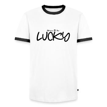 born to be Lucky byseehasdesign - Männer Kontrast-T-Shirt - Weiß/Schwarz - Vorne - AI Model Female 172 light (172cm) & AI Model Male 178 dark (178cm)