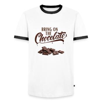 Bring on the Chocolate - Schokoliebe - Men's Ringer Shirt - white/black - Front - AI Model Female 172 light (172cm) & AI Model Male 178 dark (178cm)